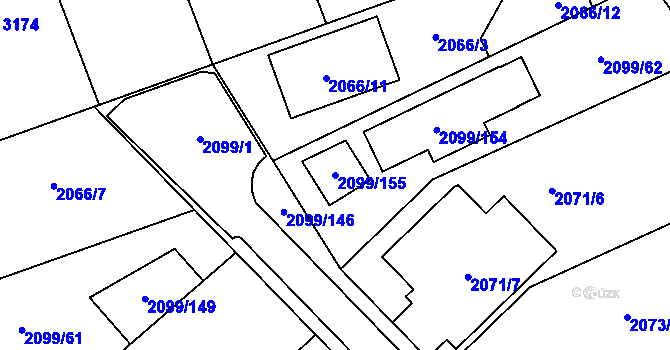 Parcela st. 2099/155 v KÚ Lužice u Hodonína, Katastrální mapa