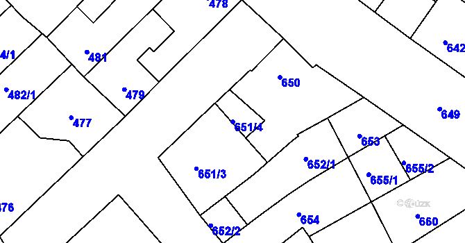 Parcela st. 651/4 v KÚ Lužice u Hodonína, Katastrální mapa