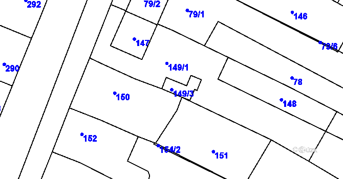 Parcela st. 149/3 v KÚ Lužice u Hodonína, Katastrální mapa