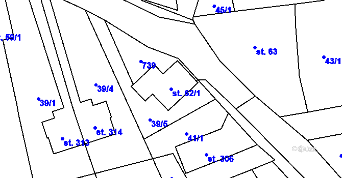 Parcela st. 62/1 v KÚ Lužice u Šternberka, Katastrální mapa
