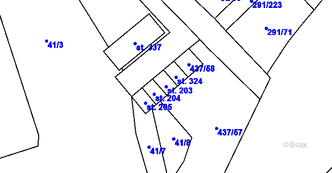 Parcela st. 203 v KÚ Lužice u Šternberka, Katastrální mapa
