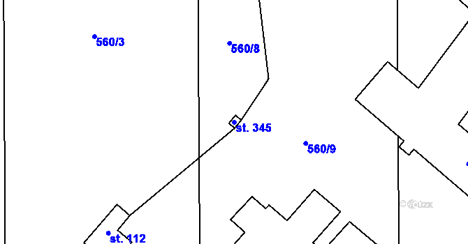 Parcela st. 345 v KÚ Lužice u Šternberka, Katastrální mapa