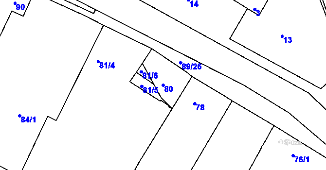 Parcela st. 80 v KÚ Lužná u Rakovníka, Katastrální mapa