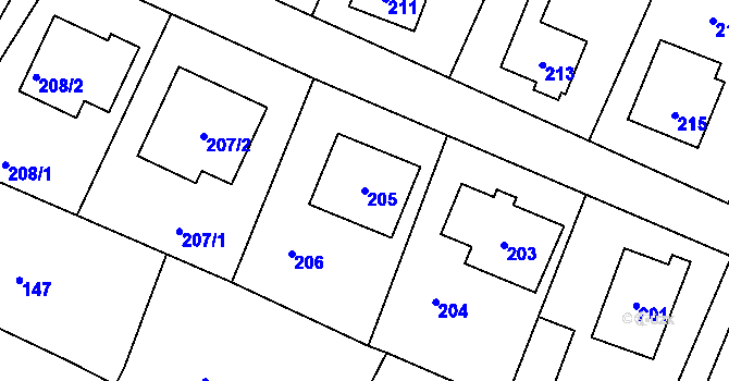 Parcela st. 205 v KÚ Lužná u Rakovníka, Katastrální mapa