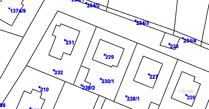 Parcela st. 229 v KÚ Lužná u Rakovníka, Katastrální mapa