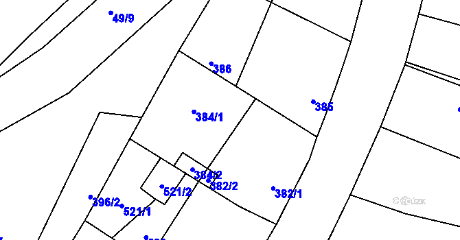 Parcela st. 383 v KÚ Lužná u Rakovníka, Katastrální mapa