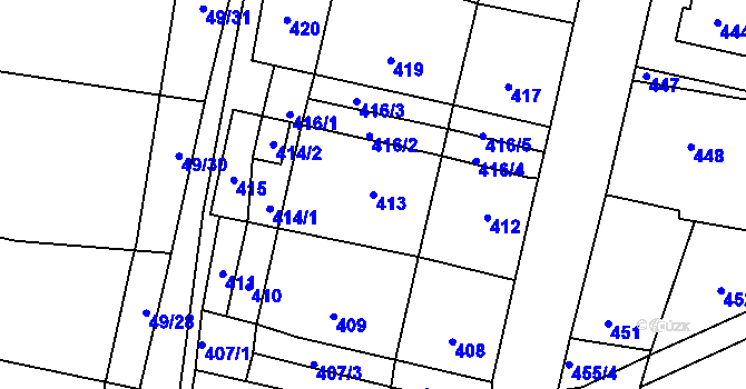 Parcela st. 413 v KÚ Lužná u Rakovníka, Katastrální mapa
