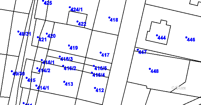 Parcela st. 417 v KÚ Lužná u Rakovníka, Katastrální mapa