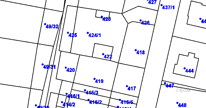 Parcela st. 422 v KÚ Lužná u Rakovníka, Katastrální mapa