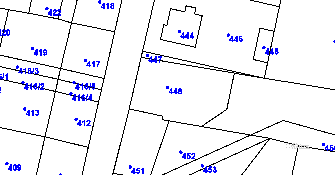 Parcela st. 448 v KÚ Lužná u Rakovníka, Katastrální mapa
