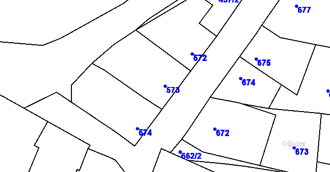 Parcela st. 573 v KÚ Lužná u Rakovníka, Katastrální mapa
