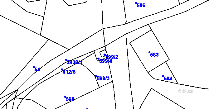 Parcela st. 599/2 v KÚ Lužná u Rakovníka, Katastrální mapa