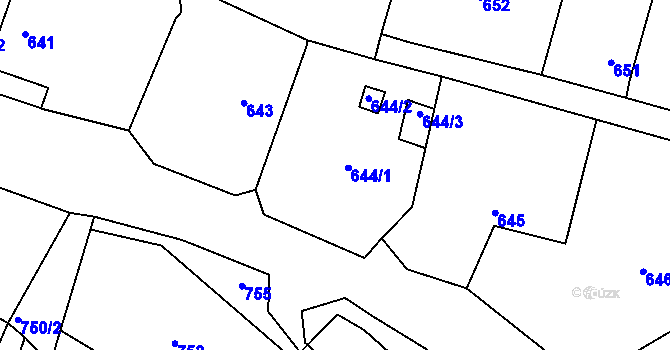 Parcela st. 644 v KÚ Lužná u Rakovníka, Katastrální mapa