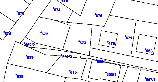 Parcela st. 673 v KÚ Lužná u Rakovníka, Katastrální mapa