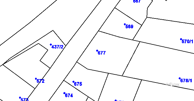 Parcela st. 677 v KÚ Lužná u Rakovníka, Katastrální mapa