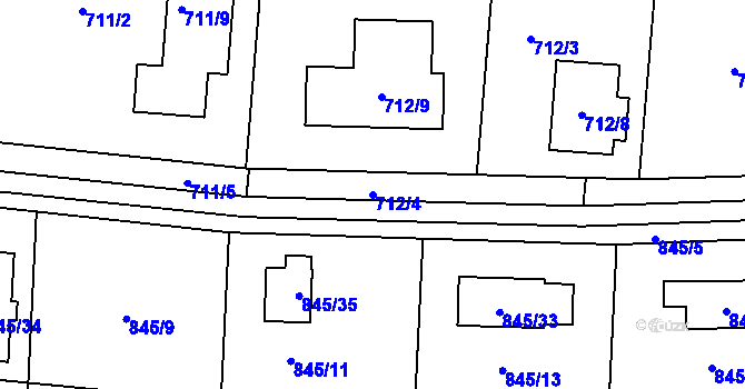 Parcela st. 712/4 v KÚ Lužná u Rakovníka, Katastrální mapa