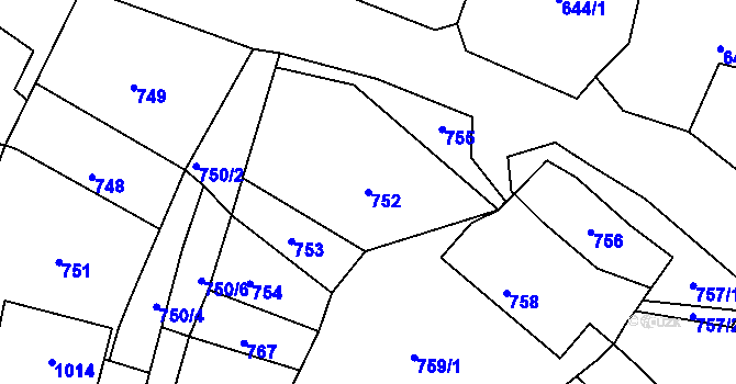 Parcela st. 752 v KÚ Lužná u Rakovníka, Katastrální mapa