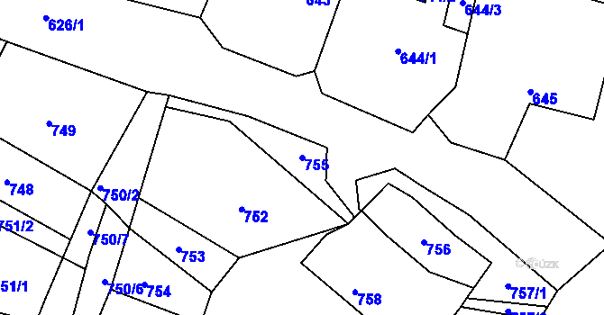 Parcela st. 755 v KÚ Lužná u Rakovníka, Katastrální mapa