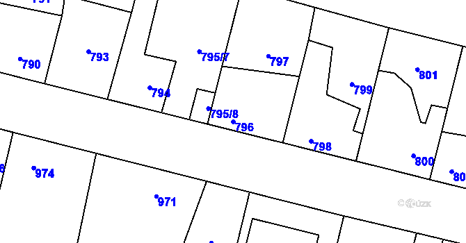Parcela st. 796 v KÚ Lužná u Rakovníka, Katastrální mapa