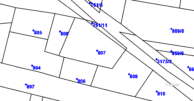 Parcela st. 807 v KÚ Lužná u Rakovníka, Katastrální mapa