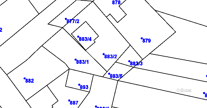 Parcela st. 883/2 v KÚ Lužná u Rakovníka, Katastrální mapa