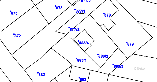 Parcela st. 883/4 v KÚ Lužná u Rakovníka, Katastrální mapa