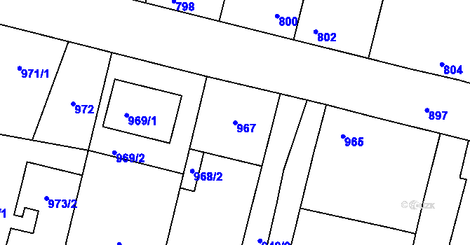 Parcela st. 967 v KÚ Lužná u Rakovníka, Katastrální mapa