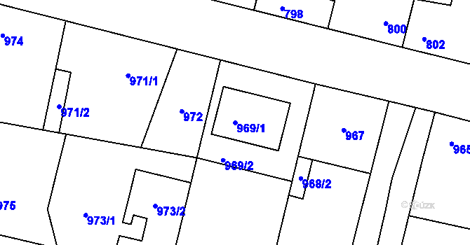 Parcela st. 969/1 v KÚ Lužná u Rakovníka, Katastrální mapa