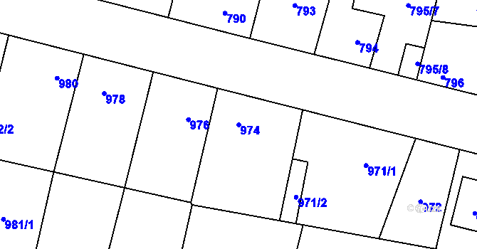 Parcela st. 974 v KÚ Lužná u Rakovníka, Katastrální mapa