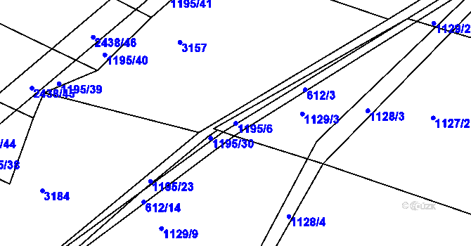 Parcela st. 1195/6 v KÚ Lužná u Rakovníka, Katastrální mapa
