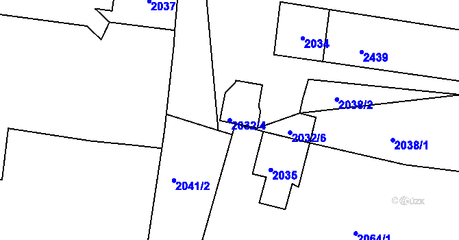 Parcela st. 2032/4 v KÚ Lužná u Rakovníka, Katastrální mapa