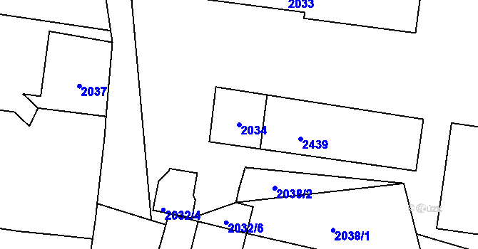 Parcela st. 2034 v KÚ Lužná u Rakovníka, Katastrální mapa
