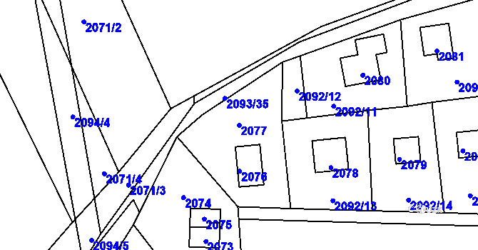 Parcela st. 2077 v KÚ Lužná u Rakovníka, Katastrální mapa