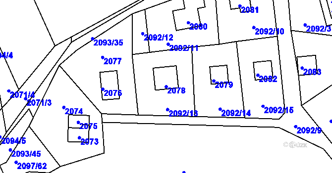 Parcela st. 2078 v KÚ Lužná u Rakovníka, Katastrální mapa