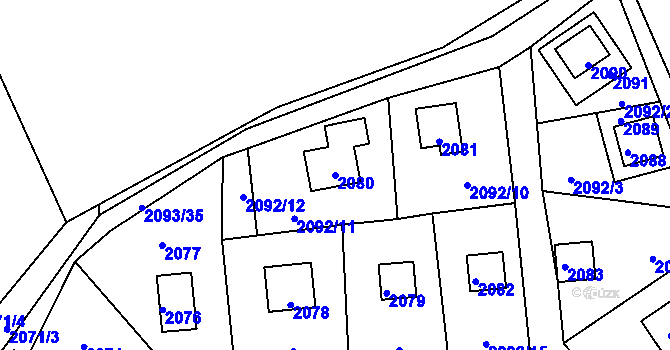 Parcela st. 2080 v KÚ Lužná u Rakovníka, Katastrální mapa