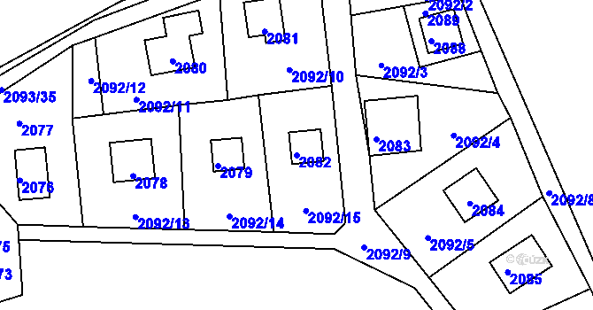 Parcela st. 2082 v KÚ Lužná u Rakovníka, Katastrální mapa