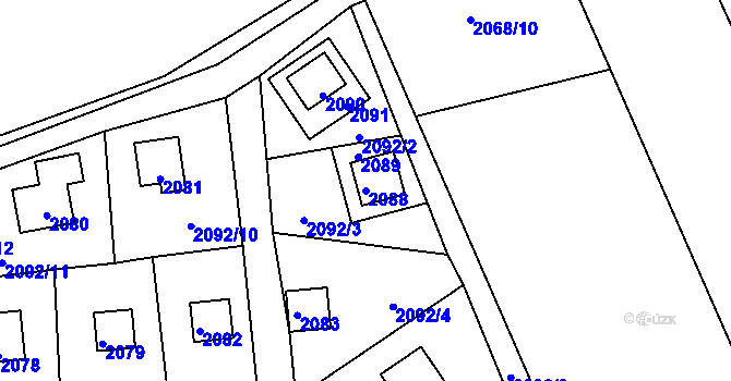 Parcela st. 2088 v KÚ Lužná u Rakovníka, Katastrální mapa