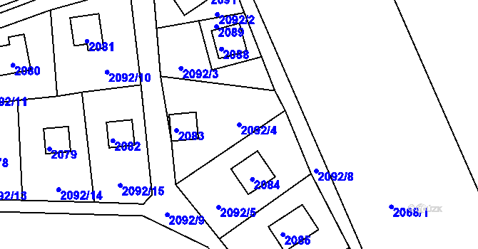 Parcela st. 2092/4 v KÚ Lužná u Rakovníka, Katastrální mapa