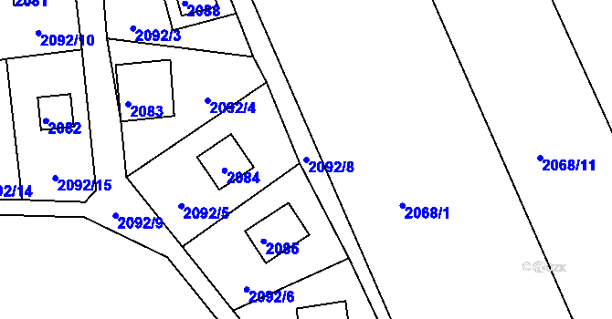 Parcela st. 2092/8 v KÚ Lužná u Rakovníka, Katastrální mapa