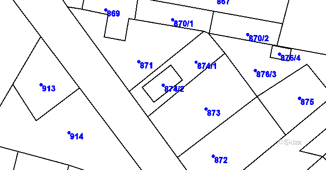 Parcela st. 874/2 v KÚ Lužná u Rakovníka, Katastrální mapa