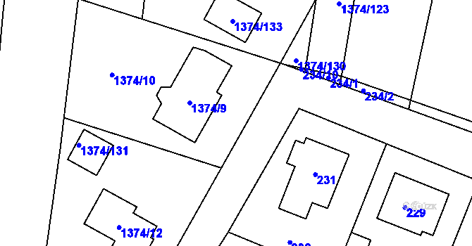 Parcela st. 1374/8 v KÚ Lužná u Rakovníka, Katastrální mapa