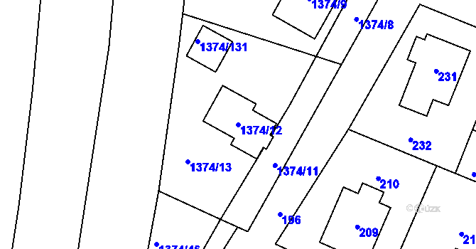Parcela st. 1374/12 v KÚ Lužná u Rakovníka, Katastrální mapa