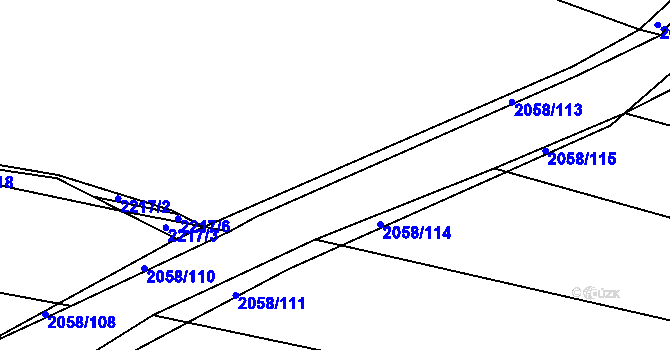 Parcela st. 2058/8 v KÚ Lužná u Rakovníka, Katastrální mapa