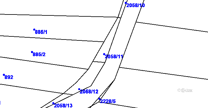 Parcela st. 2058/11 v KÚ Lužná u Rakovníka, Katastrální mapa