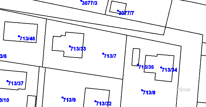 Parcela st. 713/7 v KÚ Lužná u Rakovníka, Katastrální mapa