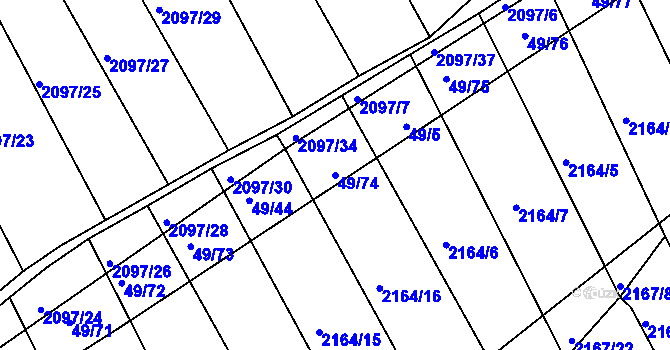 Parcela st. 49/74 v KÚ Lužná u Rakovníka, Katastrální mapa
