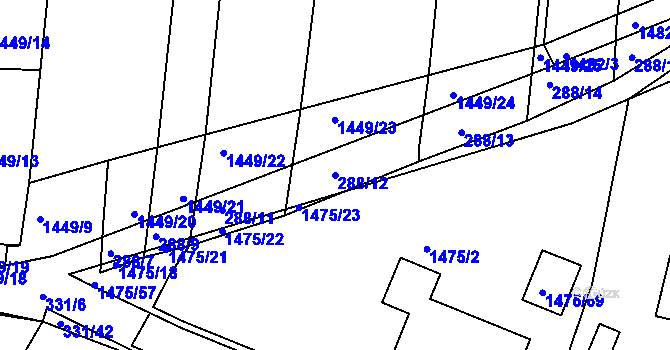 Parcela st. 288/12 v KÚ Lužná u Rakovníka, Katastrální mapa