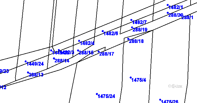 Parcela st. 288/17 v KÚ Lužná u Rakovníka, Katastrální mapa