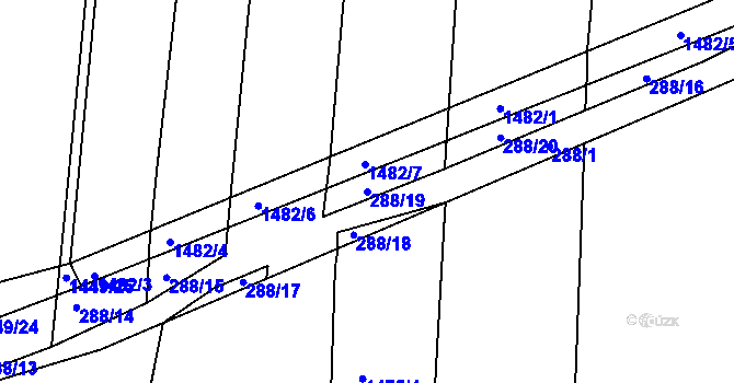 Parcela st. 288/19 v KÚ Lužná u Rakovníka, Katastrální mapa