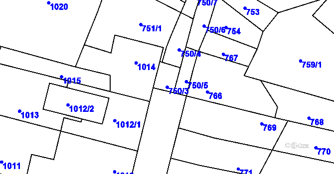 Parcela st. 750/3 v KÚ Lužná u Rakovníka, Katastrální mapa